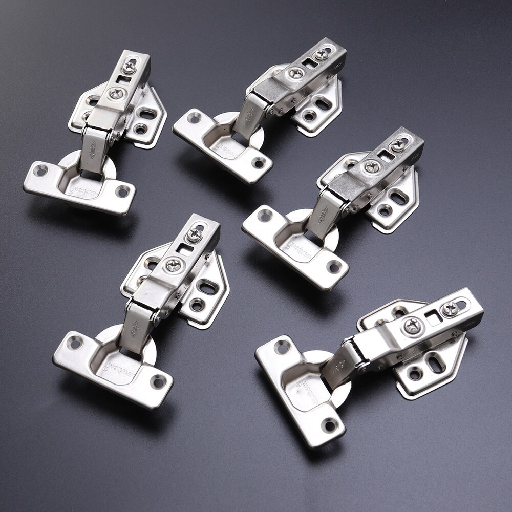 5 PCS 1.2mm Thickness Steel Face Frame Mounting Furniture Hinges Hydraulic Concealed Half Overylay Hinges with 30 PCS Screws for: Silver 2