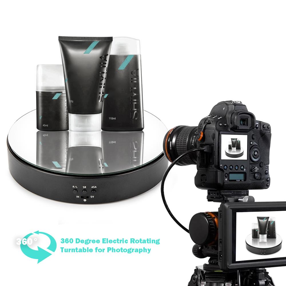 360 Degree Electric Rotating Mirror Jewelry Display Stand Base Electric Rotating Turntable Jewelry Holder for Photography Video