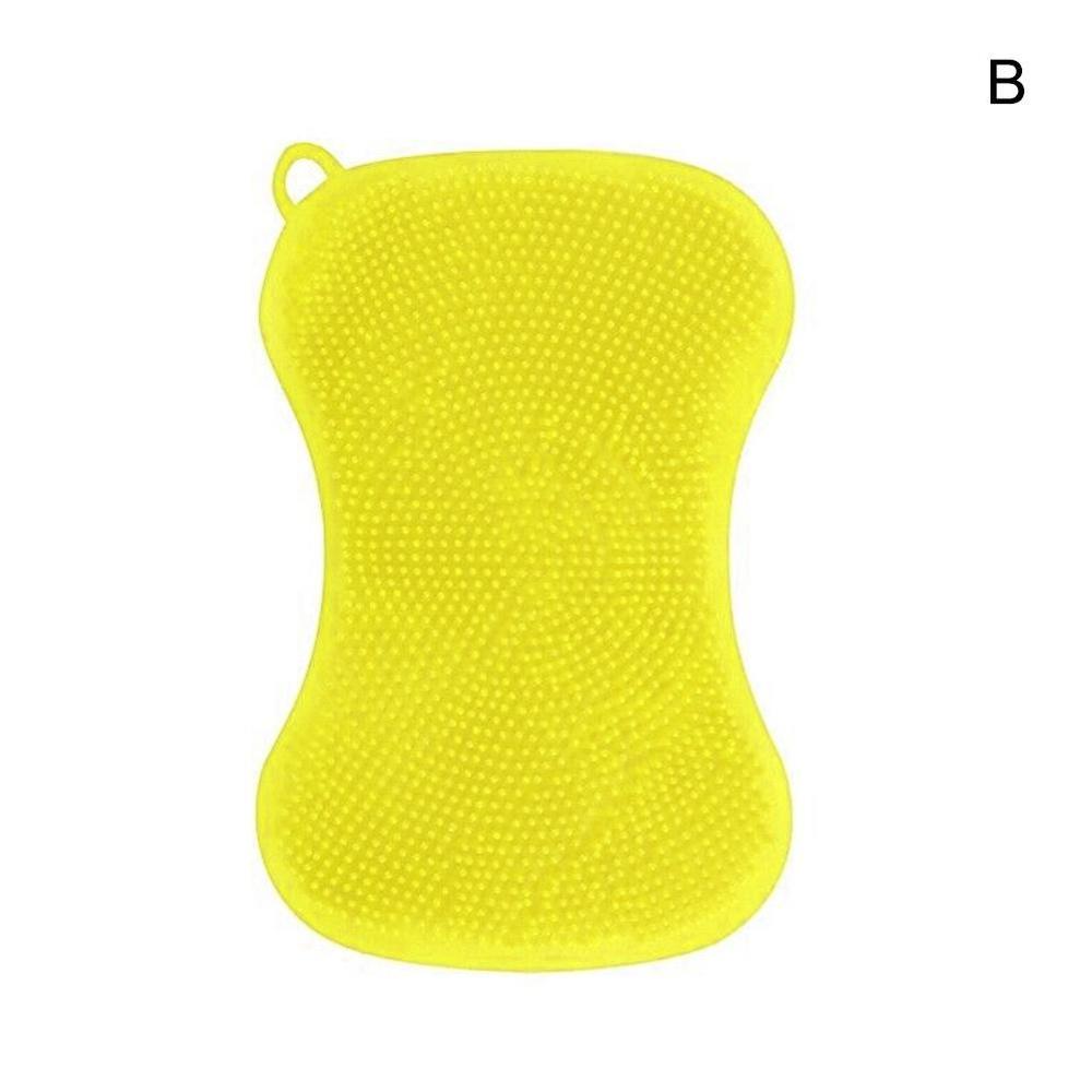 1pcs Kitchen Cleaning Brush Silicone Dishwashing Brush Sponge Scrubber Pot Vegetable Dish Pan Fruit Brushes Cleaning Washin R1W2: YELLOW