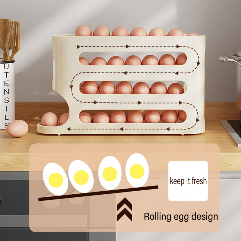 Caja organizadora de almacenamiento de huevos de 4 capas para refrigerador, soporte organizador de huevos rodante, organizador de almacenamiento de nevera, contenedor de almacenamiento de alimentos