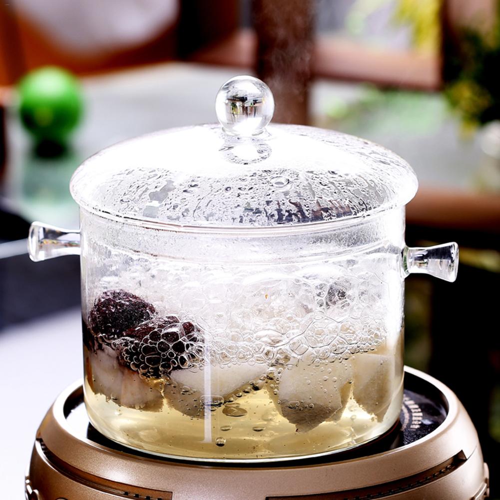Olla de vidrio transparente para sopa, tazón de vidrio con tapa, hechos a mano utensilios de cocina, artículos de cocina para el hogar, utensilios de cocina