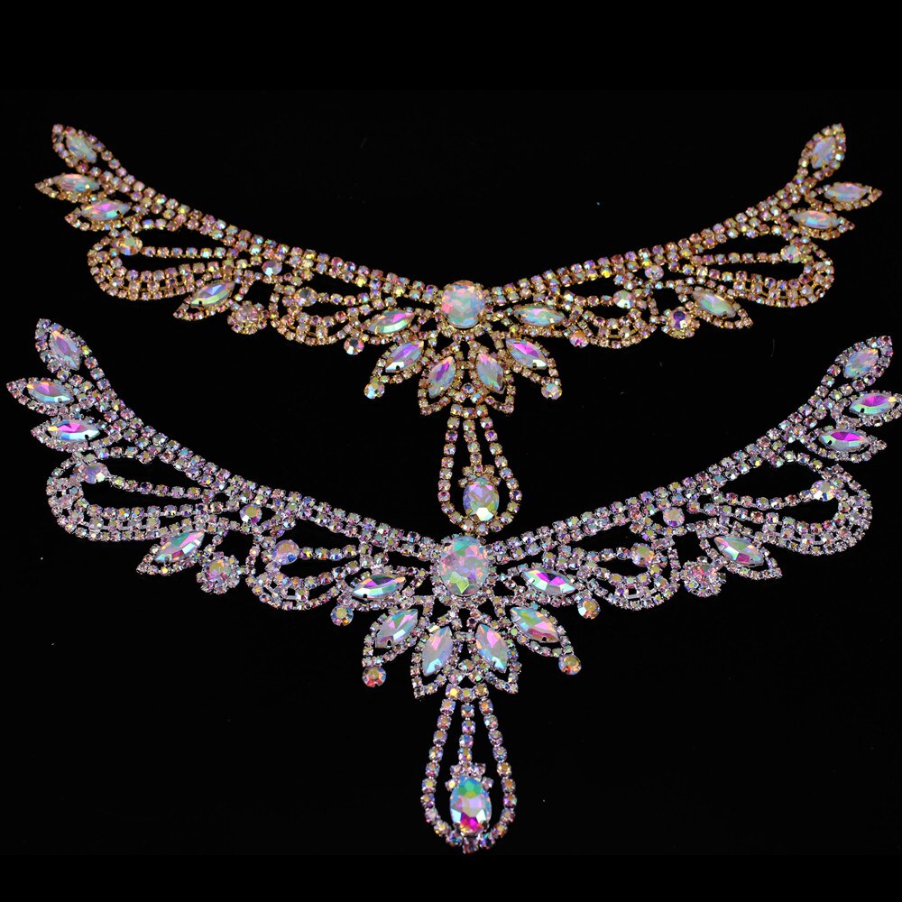 Accessoires de vêtements or Ab, collier en cristal, gros décolleté, strass à coudre, pour décoration de robe de mariée