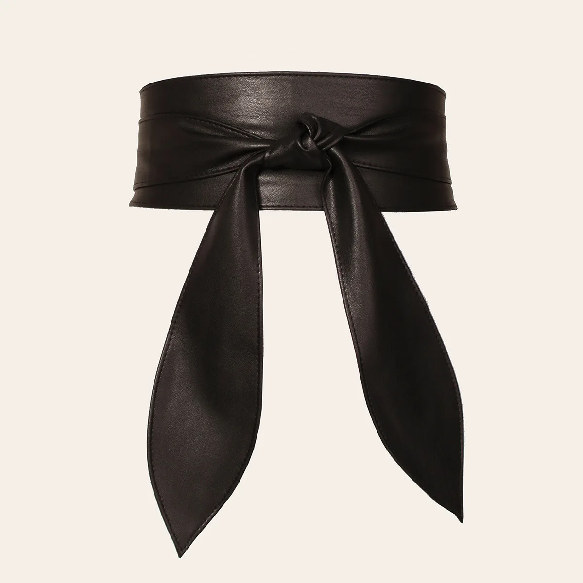 Frauen Schnürgürtel, eleganter Schleifengürtel, lang, schwarz, weiches Leder, breiter Bund, Schleife, Kummerbund, Krawatten, Schleife, Damenkleid, Dekoration: Schwarz / 70 cm