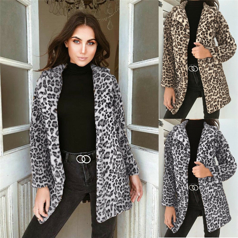 HIRIGIN-Chaqueta de Invierno para mujer, chaqueta de pelo de imitación, abrigo polar cálido, ropa informal con impresión de animales, cárdigan de leopardo,