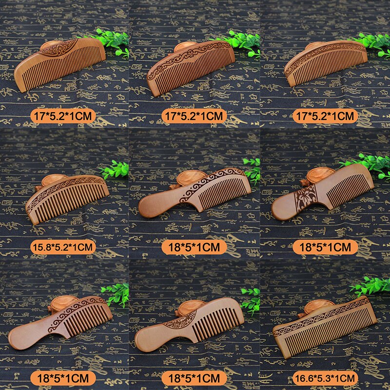 Natural Peach Solid Wood Comb Engraved Peach Wood Massage Comb Hair Care Tool Crafts Valentines Day Photo Props