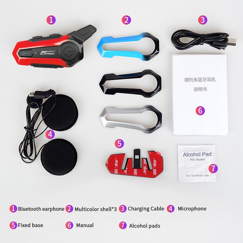 Intercomunicador con Bluetooth para casco de motocicleta, auriculares a la para emparejamiento de 2 conductores, interfono, manos libres, a prueba de agua, E1