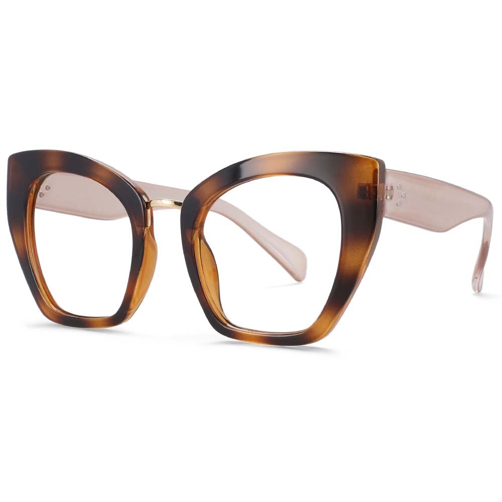 Montura de gafas de leopardo para mujer, anteojos de ordenador de gran tamaño, Ojo de gato, antiluz azul, a la , 54045: leopard tea