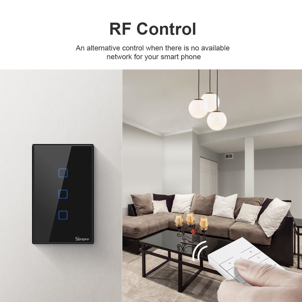 SONOFF T2/T3 US Wifi Smart Wall Touch Switch With Border 1/2/3 Gang Remote Control Wifi Light Switches For Smart Home Automation