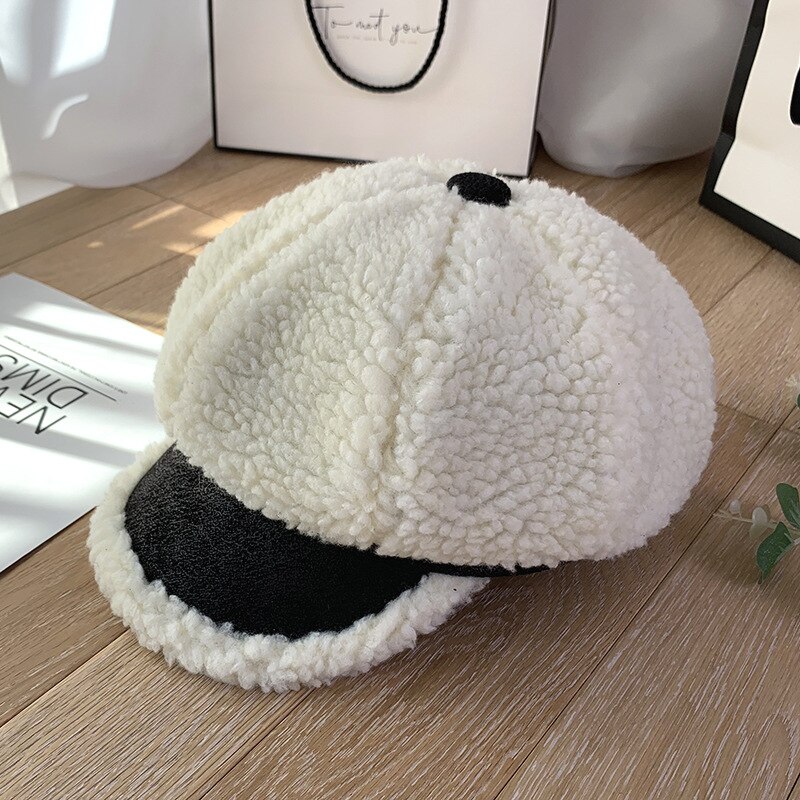 Ottekantede hatte til kvinder ulden pels vinter baskerhatte sorte шапка женская бини vinterhatte med spidser til kvinder sorte baskerhatte: Hvid