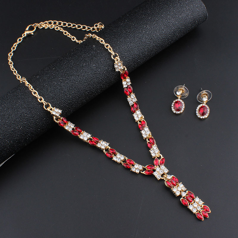 Jiayijiaduo Exquisite Hochzeit Schmuck Sets Für Frauen Charme Halskette Ohrringe Set Kleid Rot Kristall Gold Farbe Weihnachten Präsentieren