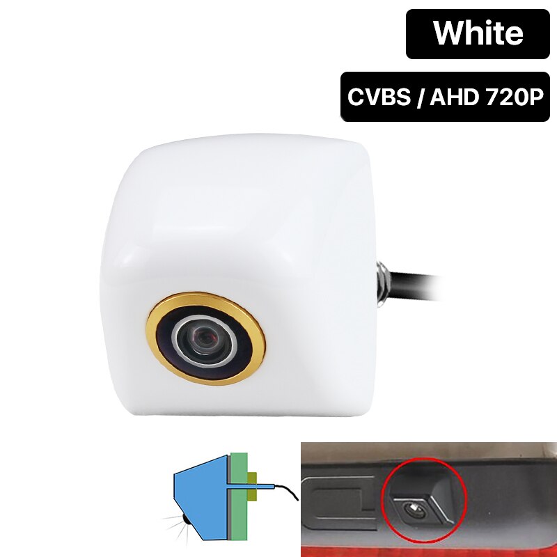 Greenyi Gouden Lens Hd 720/1080P Ondersteboven Installeren Voertuig Reverse Backup Parkeergelegenheid Camera Voor Android Dvd ahd Monitor: White 720P