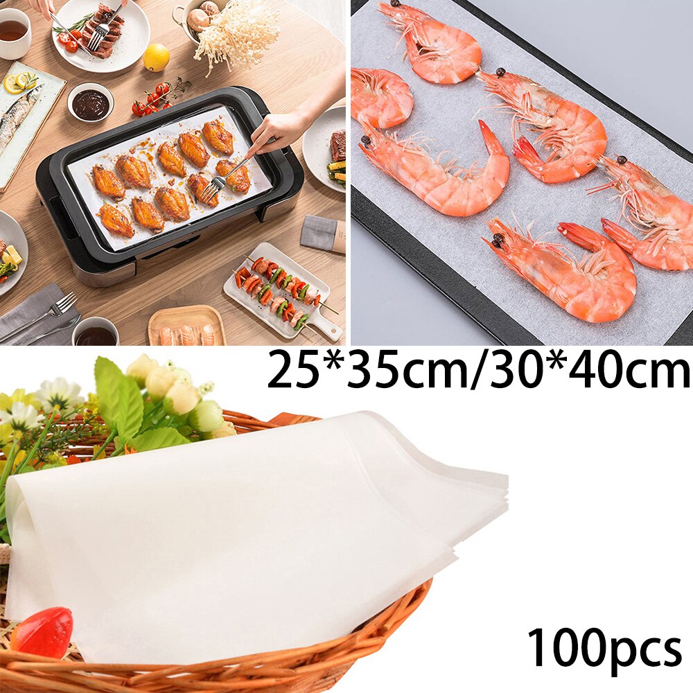 100Pcs Baking Paper Silicone Non Stick Greaseproof Cooking Sheets Parchment For Ie Making Meat, Fish, Biscuits, Cookies