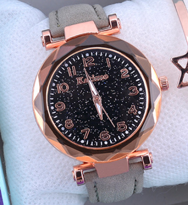 Casual Romantische Sterrenhemel Vrouwen Horloges Armband Dames Polshorloge Eenvoudige Leer Vrouwelijke Klok Relogio Feminino: Gray