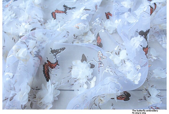 50cm * 135cm Kleid Kleider Applikationen Chiffon Stoffe Schmetterling Drucken Organza Spitze kleidung Material: Beige