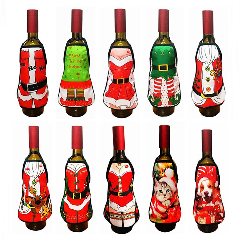 Kerst Rode Wijn Fles Schort Diner Schorten Party Dining Wijnfles Cover Vrolijk Kerstfeest Decor Xmas Ornamenten