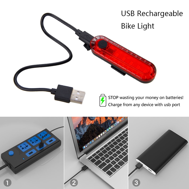 Mini Bike Rear Lamp USB Rechargeable Bicycle Taillight Safety Warning MTB 5 Red LED Cycling Light Saddle Rear Torch