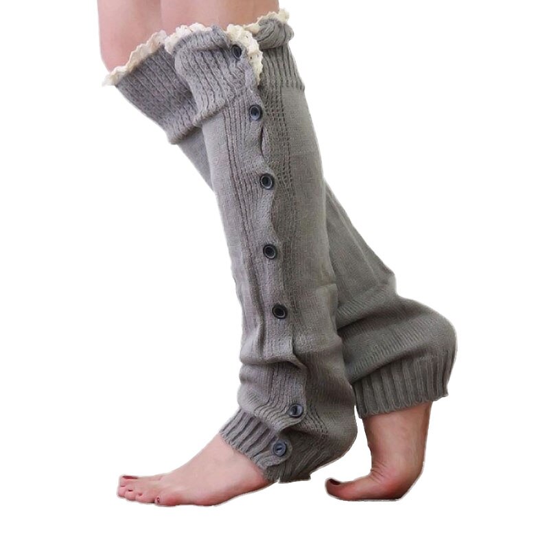 Mallas cálidas con botón de encaje para mujer, calentador de pies, cubiertas de botas, medias cálidas de punto para Otoño e Invierno: Gris