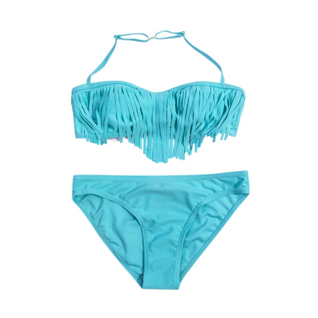 2pcs/set Girls Swimwear For Kids Printed Halter Sling Bikini+briefs Outfit Beach Pool Swimwear Two Piece Adjustable Beachwear: 7-8 Yeras