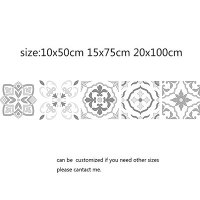 light Grey Retro Pattern Tile Stickers PVC Bathroom Kitchen Wall Sticker Home Decor TV Sofa Wall Art Mural Waterproof: 5 / 10x50cm