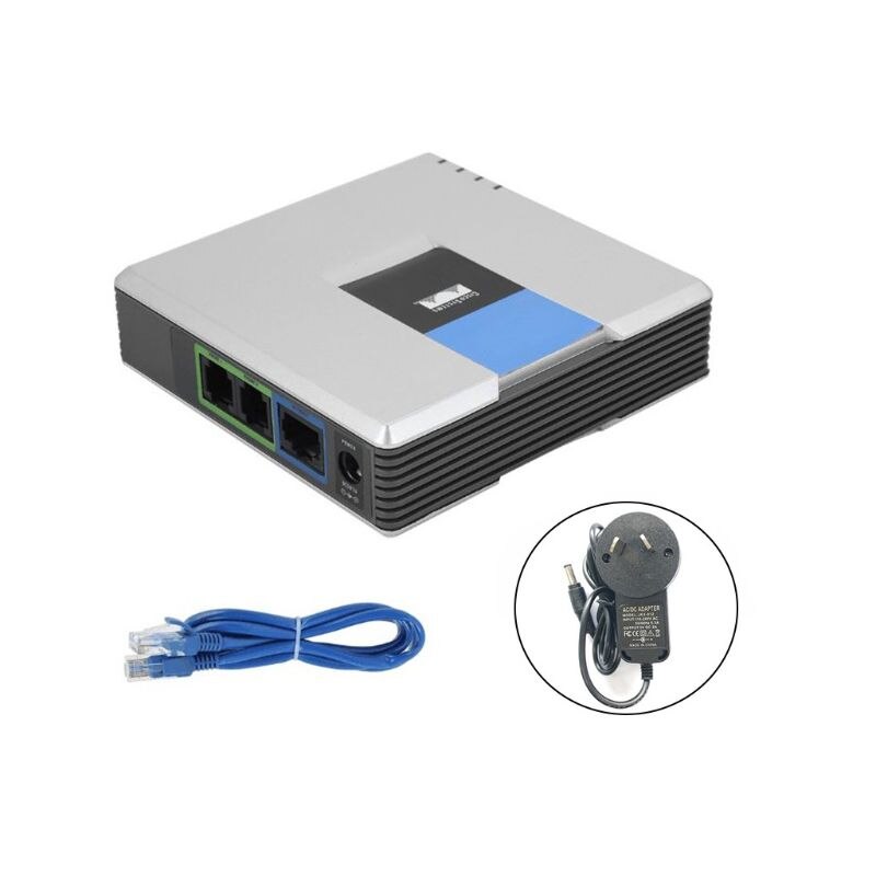 1Set VOIP Gateway 2 Ports SIP V2 Protocol Internet Phone Voice Adapter with Network Cable for Linksys PAP2T AU/EU/US/UK Plug: AU Plug