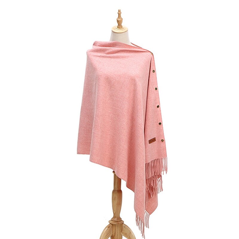 Luxe merk sjaal poncho dames kasjmier effen sjaal cape met knopen multifunctionele deken fular mujer: Roze