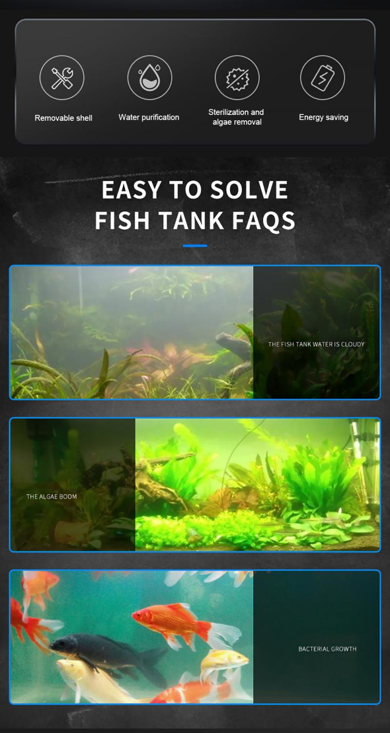 Ultraviolet Lamps Removal Germicidal Lamp UV Light Sterilizer Aquarium Submersible Pond Fish Tank Germicidal Clean Lamp