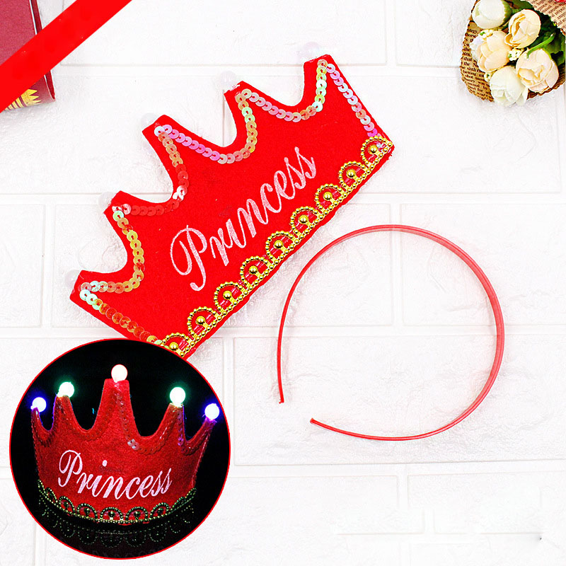 LED King Princess Prince Happy Birthday Paper Crown Hats Baby Shower Boy Girl Birthday Party Xmas Decorations Supplies Kids: 4