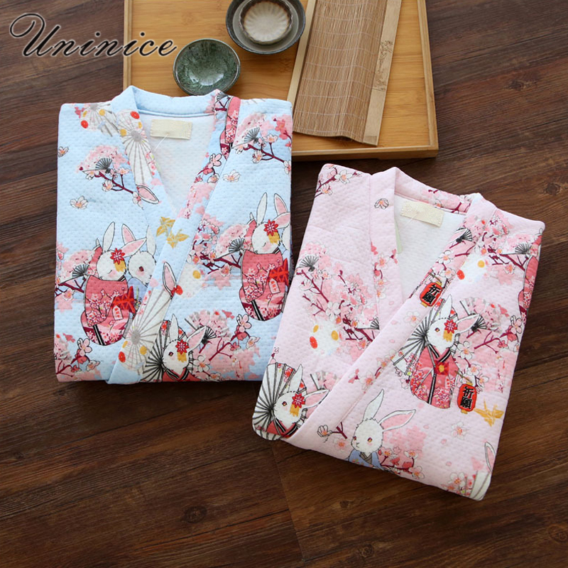 Japanese Yukata Robes Kimono Pajamas Sets Winter Warm Thickening Cotton Bathrobe Pyjamas Loose Style Sleepwear Leisure Lovers