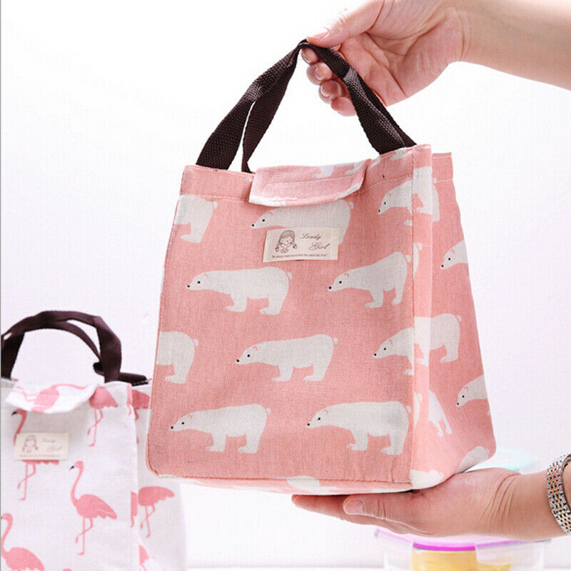 Childrens Kids Adult Lunch Bags girl Cute polar bear flamingo print Insulated Cool Bag Picnic Bags School Lunchbox