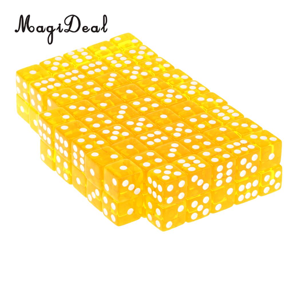 Magideal 100 X Translucent 16Mm Zes Zijdig Spot Dice Rpg Games Voor Grappige Partij Club Dobbelstenen Sport game 5 Kleuren Kiezen