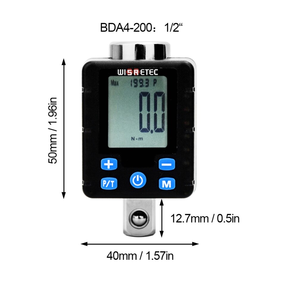 Llave Universal , torquímetro Digital electrónico de alta precisión, adaptador para medidor de torsión ajustable, pantalla grande: BDA4-200