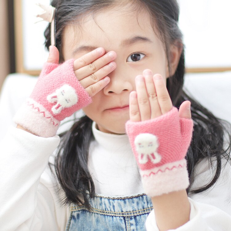 For 1~3Y baby infant Winter half finger knitted gloves rabbit knit warm half fingerless gloves for little baby child