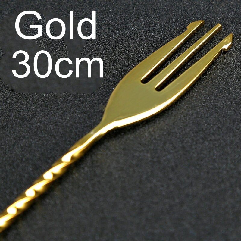 30/40cm cocktailbarskedar 304 barskedar i rostfritt stål med gaffel vriden blandningssked barverktyg: 300mm guld