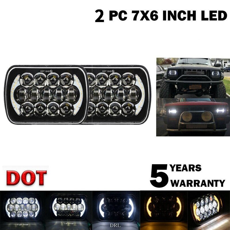 (par ) 210w 5 x 7 tommer 7 x 6 tommer projektor fjernlys led-forlygter med engleøjne drl til chevrolet jeep cherokee xj  h6054 h5: Default Title