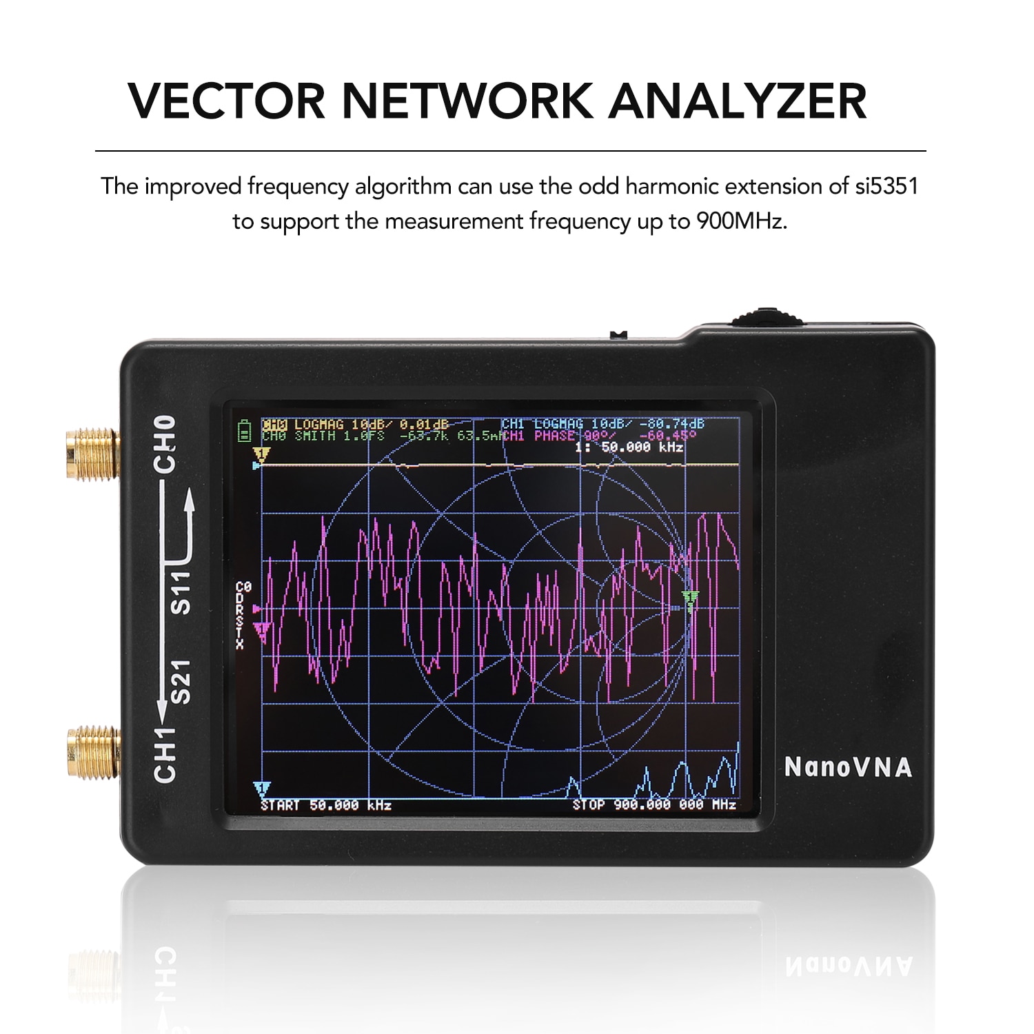 Nanovna vektor netværksanalysator 50 khz -900 mhz digital berøringsskærm kortbølge mf hf vhf uhf antenne analysator stående bølge