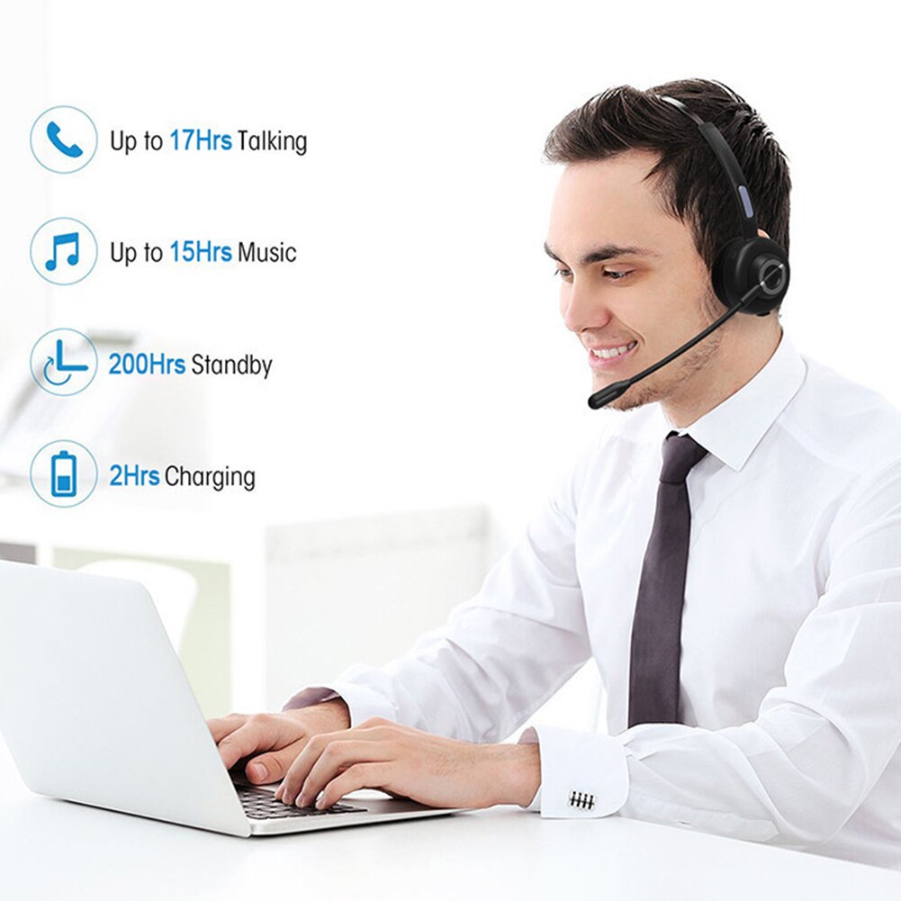 Bluetooth Headset with Mic - Noise Cancelling - Office, Aviation, Call Center, Trucker
