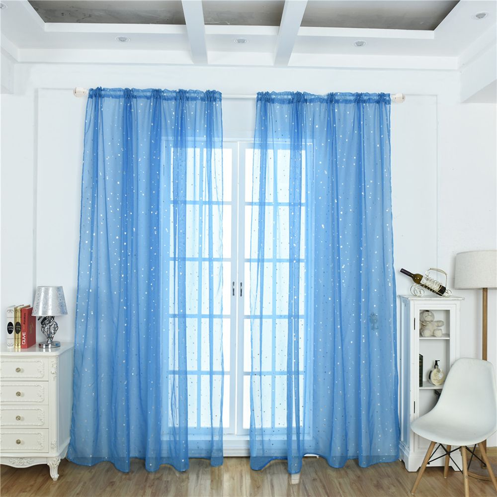 Bianco Lucido Nastro stella Tulle Tende per Il Salone Trasparente Tulle Tende Della Finestra Tende Blu stella s Tenda Pura: blu