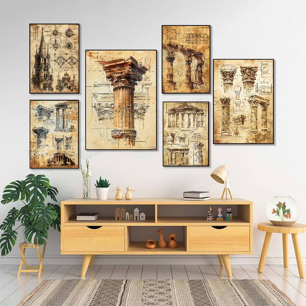Retro Roman Architectural Poster Home Living Bed Room Bar Hallway Sticky Wall Art Printing Waterproof Aesthetic Decor