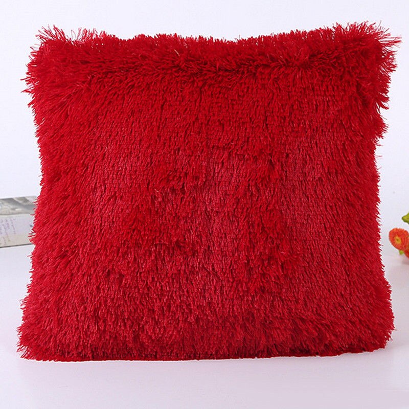 Pluizige Zachte Pluche Vierkante Decoratieve Kussensloop Kamer Sofa Taille Gooi Kussenhoes: Rood