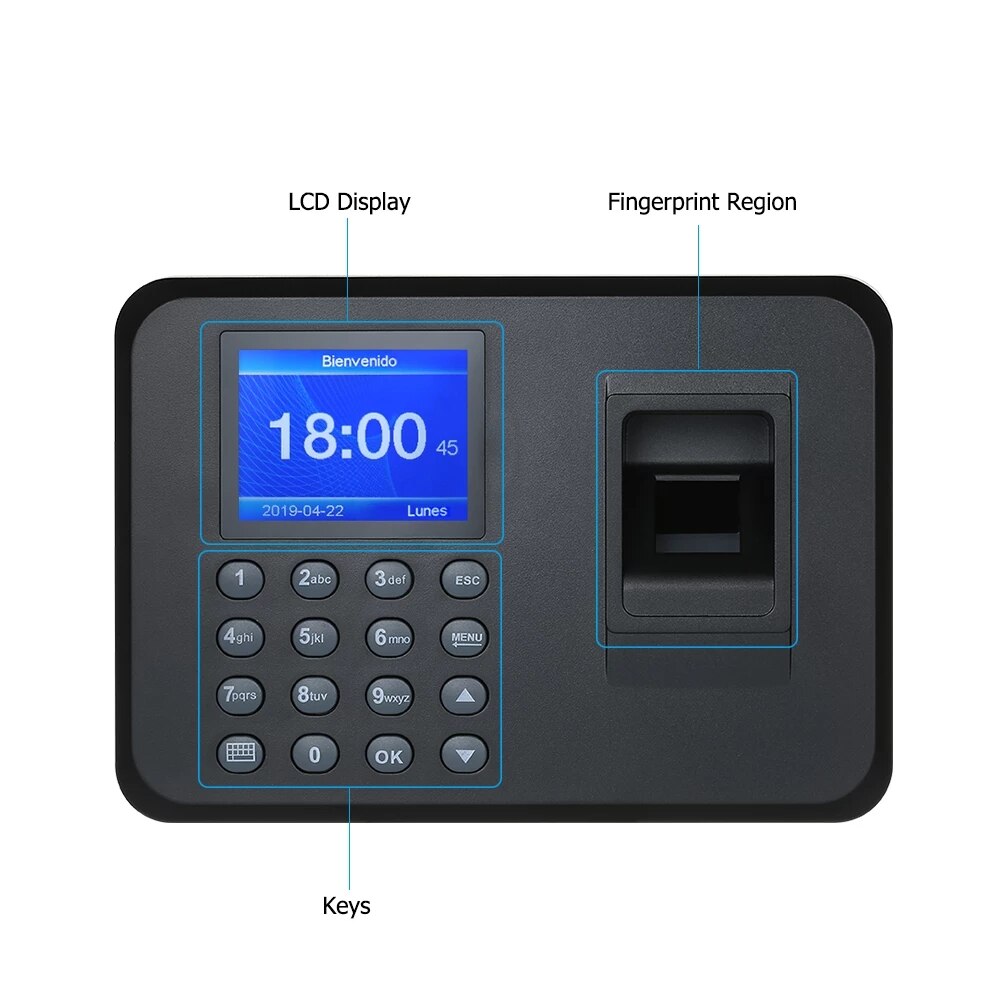 Biometric Fingerprint Attendance Machine 2.4" TFT LCD Display USB Fingerprint Attendance System Employee Checking-in Recorder