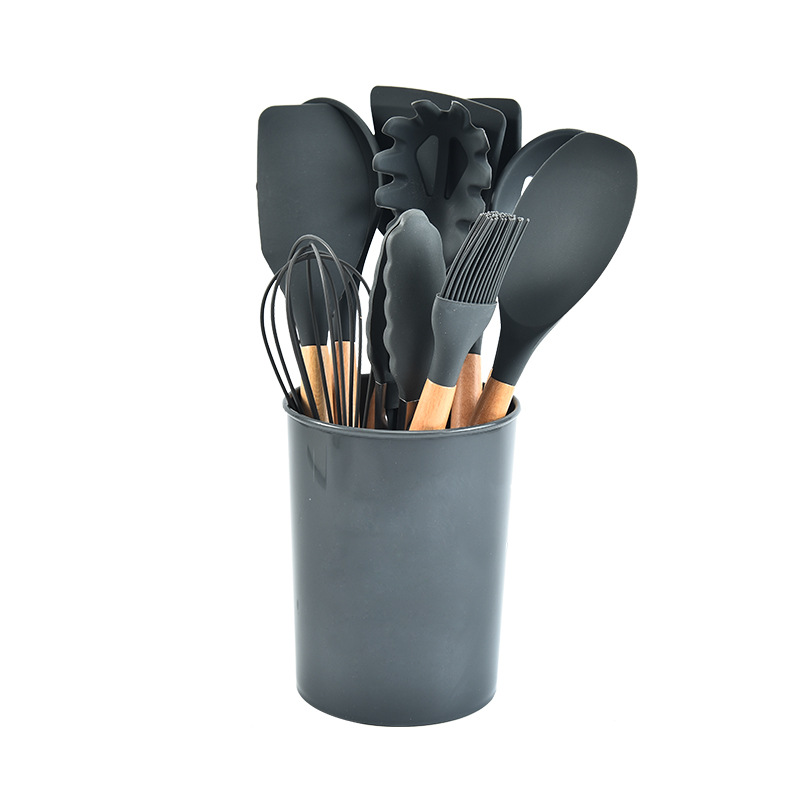 Cooking Utensils Set with Holder for Kitchen Non Stick 11 Pcs Cookware with Wooden Handle Cooking Accessory MAZI888: C