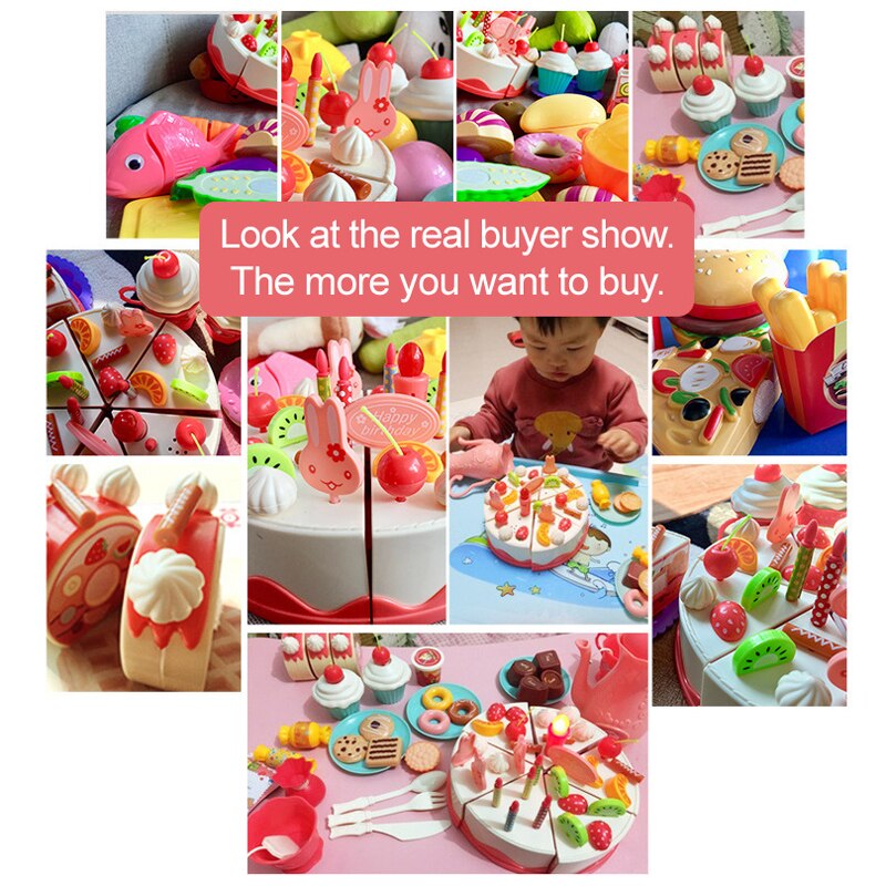 Geburtstag Kuchen Spielzeug DIY 37-83Stck Küche einstellen Lebensmittel Jungen Mädchen vorgeben Spielen Obst Schneiden Für Baby Kind Spielset Pädagogisches Spielzeug