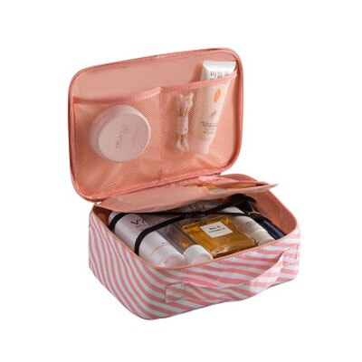 Bolsa de maquiagem profissional de duas camadas, bolsa portátil transparente para armazenamento de cosméticos, kit de higiene pessoal: B Style Pink stripes