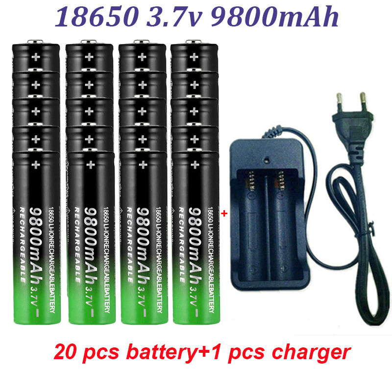 100% Snelle Opladen 18650 Batterij 9800Mah 3.7V 18650B Li-Ion Zaklamp Batterijen + Oplader