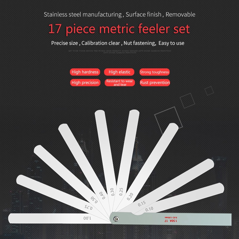 Automotive Maintenance Tools Feeler Gauge Microplate Gap Gauge Measure Tool 100mm 0.02-1mm 17 Blade Thickness