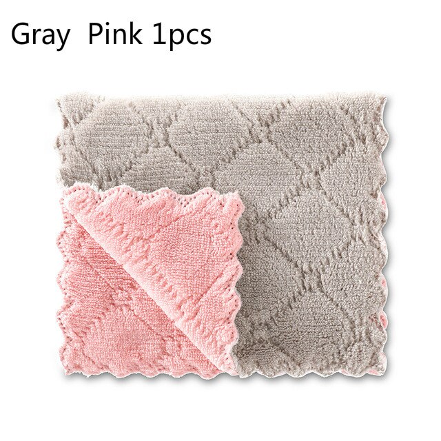 5pcs Rag Cleaning Cloth For Washing Dishs Kitchen Supplies Kitchen Double Side Absorbent Dishcloth Special Soft Kitchen Tool: Gray  Pink 1pcs