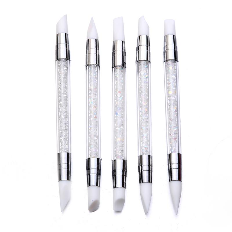 5 Stks/set Nail Art Borstel Set Double Head Silicone Rhinestone Nail Art Brushe Potlood Nail Art Verf Pen Diy Nail manicure Tool: Clear