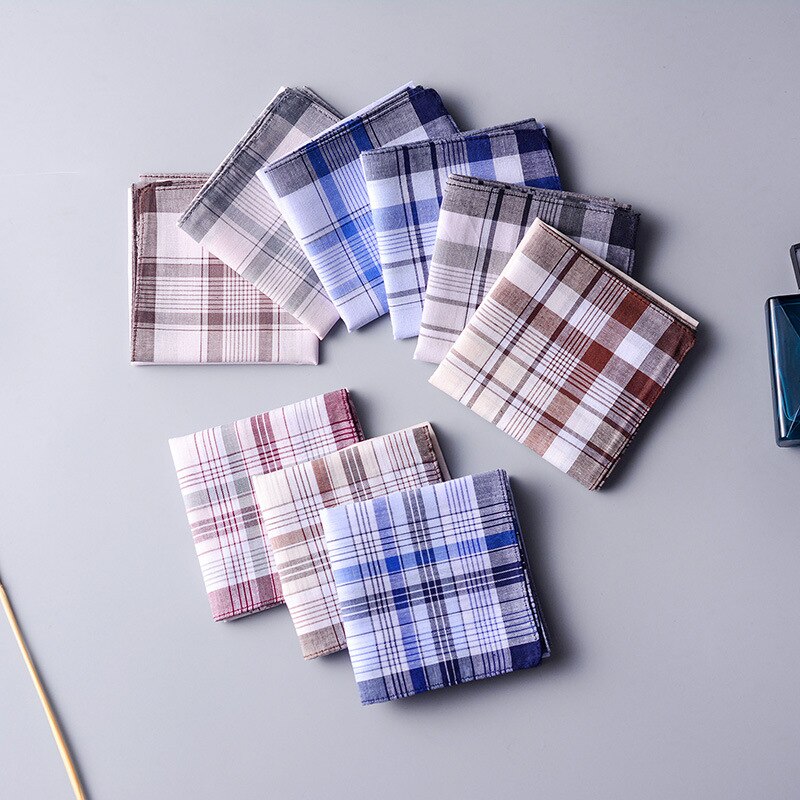 Puur Katoen Heren Plaid Gestreepte Plein Zakdoeken Vintage Plaid Classic Pocket Zweet-Absorberende Zakdoek Nostalgia10pcs/Lot