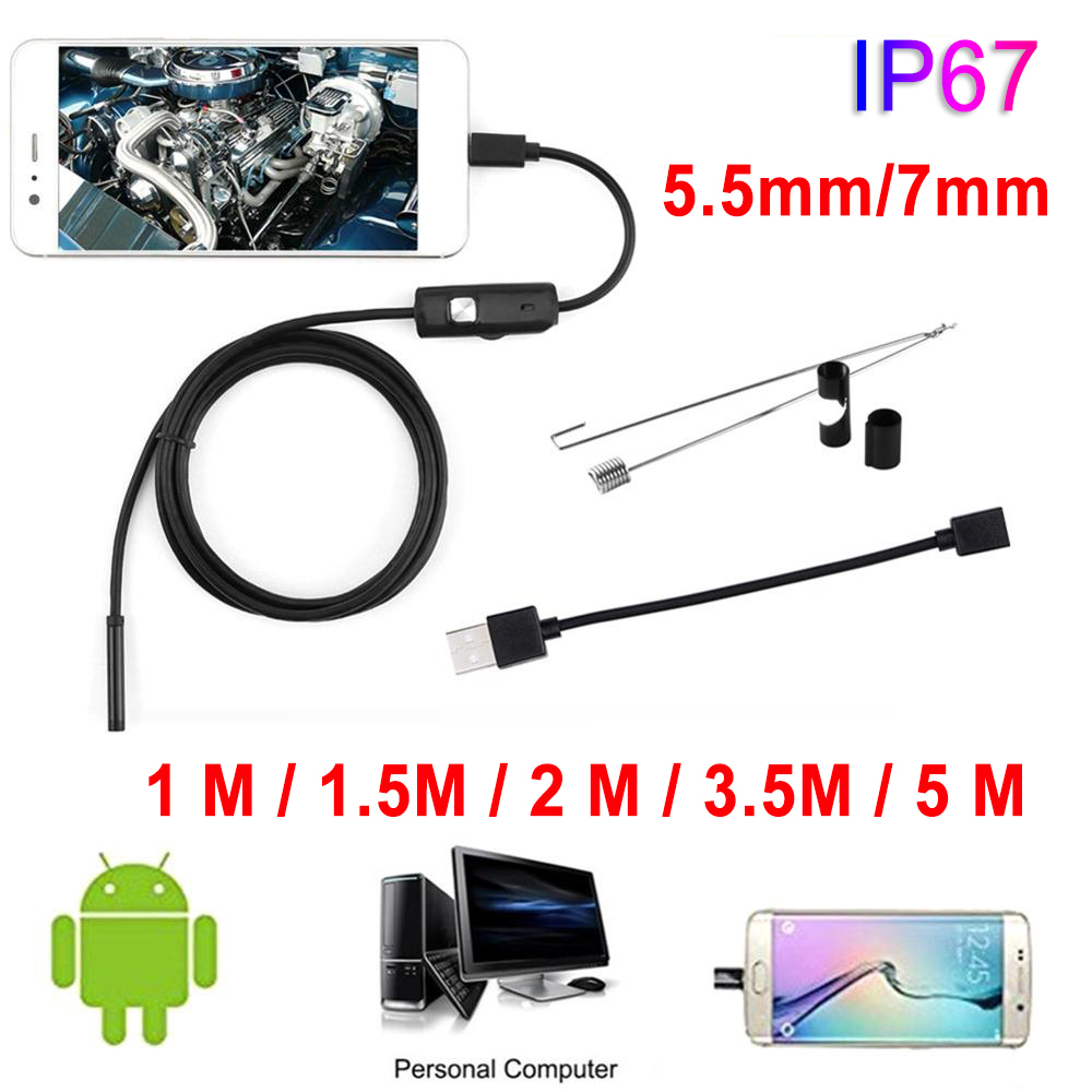 5.5mm 7mm endoscoopcamera 1m/1.5m/2m/3.5m/5m flexibele  ip67 waterdichte inspectie-endoscoopcamera voor android 6 leds verstelbaar
