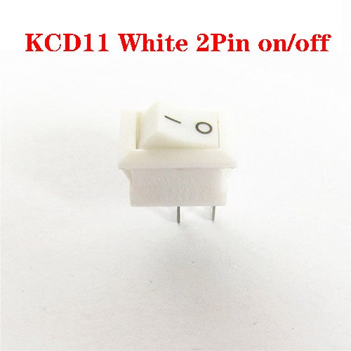 Interruptor de botón 20 piezas para barco, pulsador de encendido y apagado, 10x15mm, k, 2 pines/3 pines, pies curvados, 3A, 250V, KCD11, negro, rojo y blanco: White  2Pin